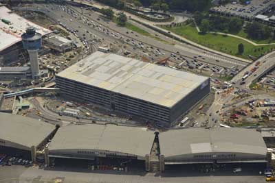 Aerial view of new Terminal B parking garage at new LGA