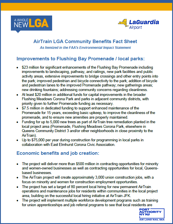 AirTrain LGA Community Benefits Fact Sheet